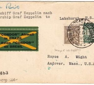 Brazil 1930 Zeppelin Flight Cover Rio to Lakehurst.