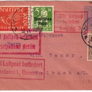 Germany 1921 Early Airmail on Small Sized Postal Cover from Bremen