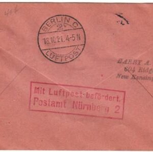 Germany 1921 Early Airmail on Small Sized Postal Cover from Bremen