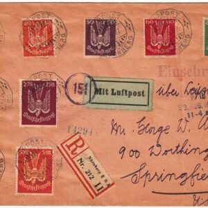 Germany 1922 Registered Early Airmail Large Cover with C3-C11