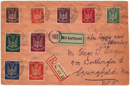 INV-16595itExt_2322c8b7-6b13-4920-b5b0-213dca401e6d Germany 1922 Registered Early Airmail Large Cover with C3-C11