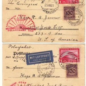 Germany 1931 Set of 2 Zeppelin Polar Flight Cards, Maltguin/Leningrad