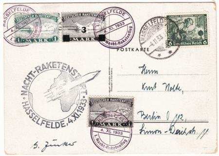 INV-16619itExt_a7c12256-0ea5-4b9e-9931-2fa45a53433d Germany 1933 Rocket Flown Card, Hasselfeld Night Flight, Signed Zenker
