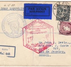 Ireland 1933 1st South America Zeppelin Flight Through Berlin