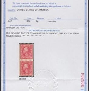 US 442 Washington / Franklin XF - Sup Unused Coil Pair PFC, Top stamp LH; Bottom stamp NH