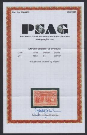 INV-16778x1_945df11a-bb05-49ee-b68a-d22ae0e429ee US 241 Early Commemoratives F - VF H PSAG Cert cv $1,000