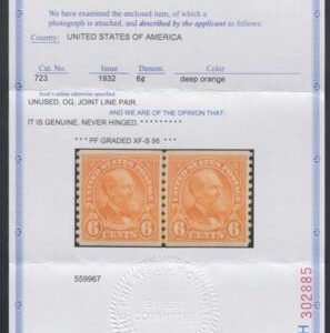 US 723 XF - Superb NH Line Pair - Beautiful! New PF-95 cv 300.00