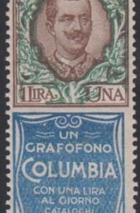 Italy 89d VF - XF Mint NH "Grafofono Columbia" Amazingly Mint and Fresh! cv 1,800