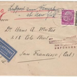 Germany 1936 Catapult Flight, Europa, Sent to San Francisco CA