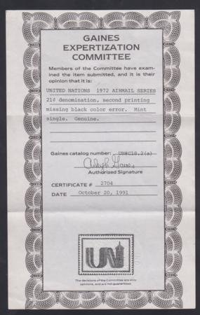INV-17340x1_f5ed4a06-11d6-452c-abc7-c0fc99cdaf7e UN Gaines C18.2a Mint NH XF 21 ct. Airmail Missing Black Gaines Cert.