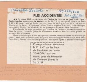 France 1947 Air France "Dakota" Crash Cover, Nice-Paris, Crashed Vercors