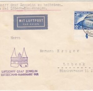 Germany 1931 C38 var. VF on Ostseejahr Flight to Luebeck