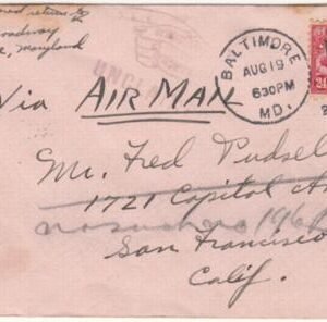 US 1924 C6 on Baltimore, MD Government Flight to San Francisco