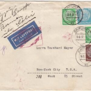 Germany 1937 Bremen Cover with Connecting Flight Cachet on Reverse