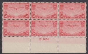 US C22 Airmails VF - XF NH Plate Block of 6 Full Bottom Plate