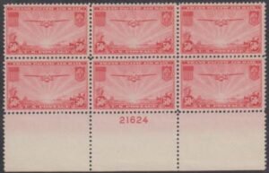 US C22 Airmails VF NH Plate Block of 6 Full Bottom Plate