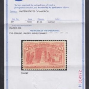 US 241 Early Commemoratives F - VF Unused Regummed PF Cert cv $1,050