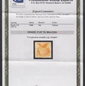 US 116 Pictorials VF - XF Unused LH Part OG but VF/XF Centering PSE Cert cv $1,200 as 75