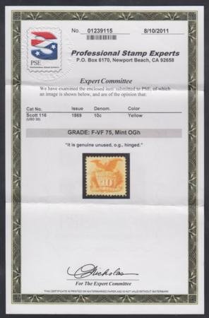 INV-17524x1_642b9e18-5ee0-4d68-b0cf-a93155cd6639 US 116 Pictorials VF - XF Unused LH Part OG but VF/XF Centering PSE Cert cv $1,200 as 75