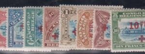 Belgian Congo B1-9 VF Mint LH 1918 Charity Set cv $222.55