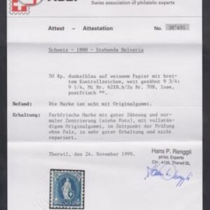Switzerland 92 F - VF Renggli Cert. Fresh! Rich Color cv $3,100