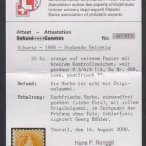 Switzerland 89 Fine NH Rich Color - Renggli Cert. cv $2,100