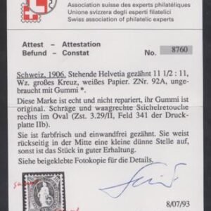Switzerland 111 Fine Hinged Small thin, Guinand Cert. cv $250