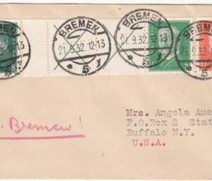 Germany 1932 Small Sized Bremen Cover Sent to Buffalo NY