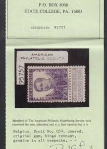 Belgium Q59 VF Mint H Signed APS Cert. cv $1,900