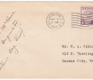 US 1934 Cover with 737 Signed by Margaret N. McClure, originator of stamp