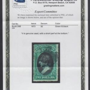 US O68 Officials Ave - Fine Used $2 State Dep't Used - Short Perf Bottom; PSE cert, cv $3,000