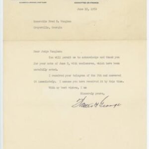 US 1950 Signed letter from Senator Walter F. George of Georgia