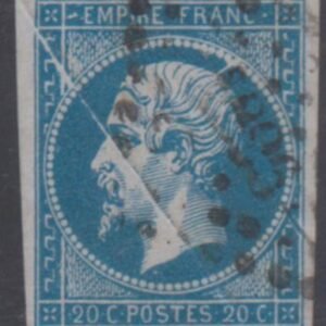 France 15 VF Used Full diagonal pre-printing paper crease