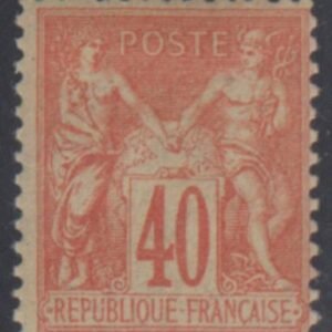 France 95b Fine Mint Hinged Pale Orange Red on Straw cv $90