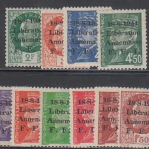 France 1944 Liberation F - VF Mint LH Annemasse Type I Set of 11 - Heavy Numerals - Signed cv $190