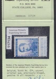 Belgium Q54 Ave - F Mint LH Signed, 2 Certs cv $275