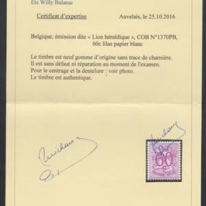 Belgium 430 var. VF Mint NH Rare White Paper Variety - Michaux Cert. cv $700