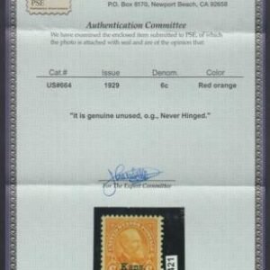 US 664 VF - XF NH Kansas Overprint Jumbo Margin - PSE Cert