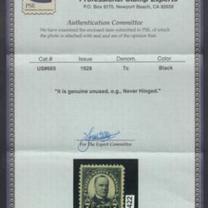 US 665 XF NH Kansas Overprint Huge Margins for Issue - PSE Cert