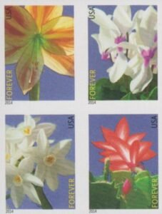 US 4862-65c Modern Imperf  Xmas Flowers Block of 4