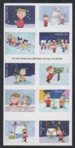 US 5021-30c Modern Imperf Peanuts Xmas Pane of 8 + 2