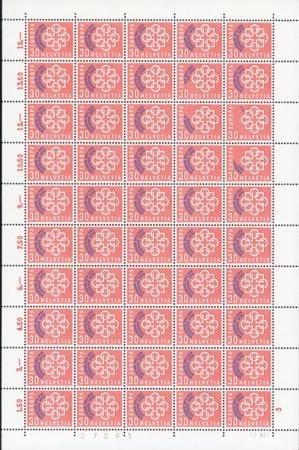 Switzerland 376 Error, Full sheet With some Stamps Missing Overprint