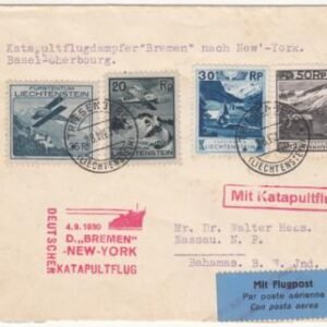 Liechtenstein 1930 Bremen Catapult Flight Cover to Bahamas