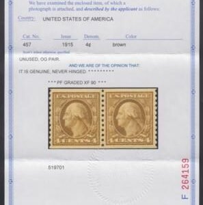 US 457 Washington / Franklin XF Mint NH Pair - PF Cert cv $225
