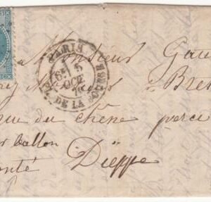 France Ballon Monte . Le "Armand Barbes" VF Paris cancel, sent to Dieppe