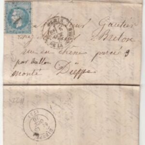 France Ballon Monte . Le "Armand Barbes" VF Paris cancel, sent to Dieppe