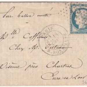 France Ballon Monte:  Le "Ville de Paris" VF complete folded letter Paris cancel