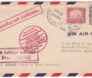 US 1931 Catapult Cover, S.S. Bremen  - Southampton, May