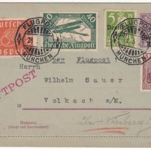 Germany 1921 Early Airmail Card, 20pf card +4 Additional Stamps