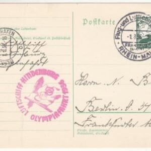 Germany 1936 Hindenburg Olympic Flight on Postal Card
